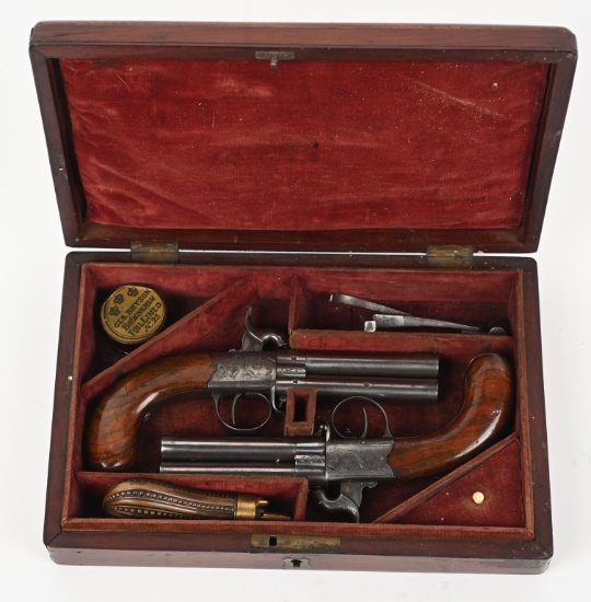 ENGLISH CASED PAIR OF 36 CAL, TURNBARREL PISTOLS