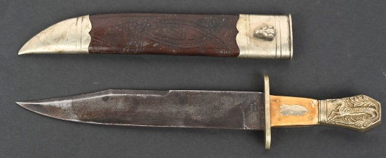 LARGE REPRODUCTION SHIVELY BOWIE W/ BONE HANDLE.