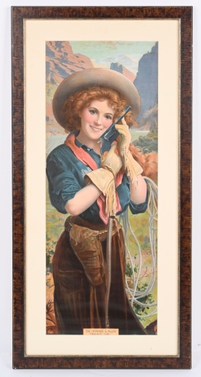 FRAMED 1910 HOPKINS & ALLEN PRARIE GIRL POSTER