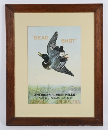 FRAMED AMERICAN POWDER MILLS DEAD SHOT LITHOGRAPH