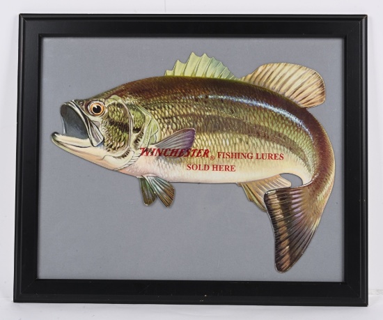LARGE FRAMED DIE CUT 1920'S WINCHESTER FISHING AD