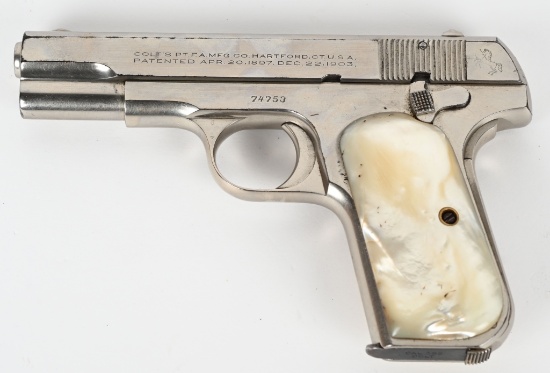 NICKEL COLT MODEL 1908 POCKET HAMMERLSS .380