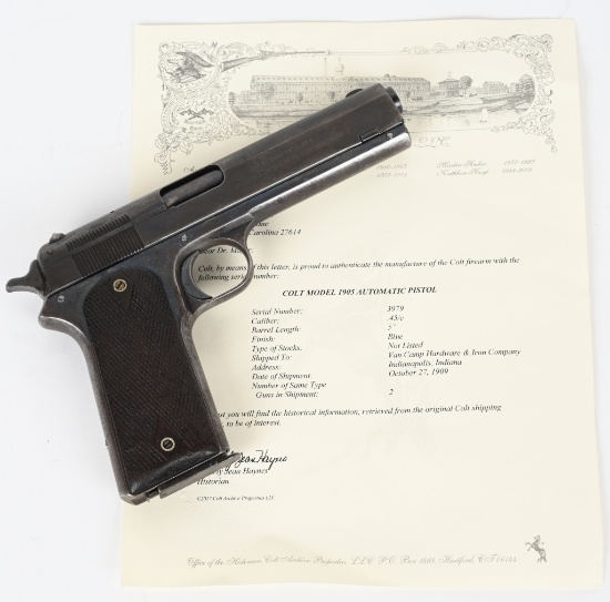 COLT MODEL 1905 PISTOL WITH FACTORY LETTER