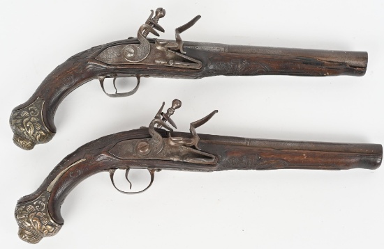 PAIR OF MID EAST CHIEFTAINS FLINTLOCK PISTOLS