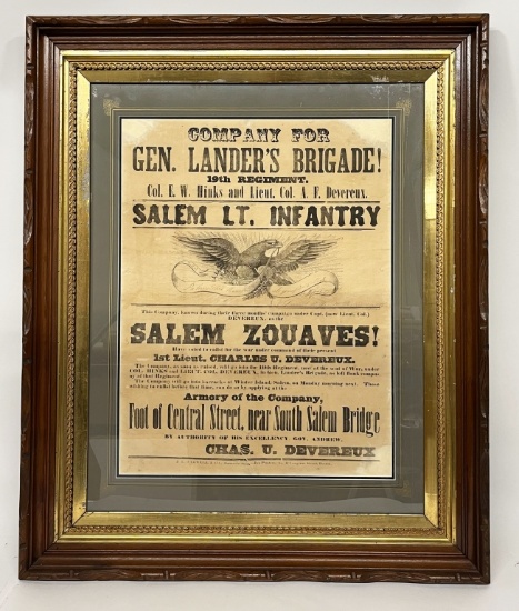 CIVIL WAR BROADSIDE 18TH MASS. VOLUNTEER INFANTRY