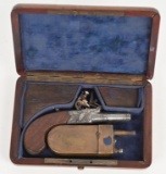 ENGLISH FLINTLOCK MUFF PISTOL w/ CASE & FLASK