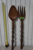 Vintage Carved Wooden Spoon & Fork Wall Art-JC