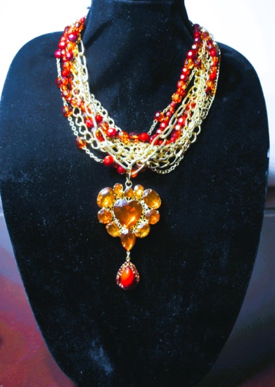 Amber & Gold Tone Statement Necklace