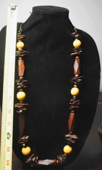 Wooden & Coconut Shell Statement Necklace