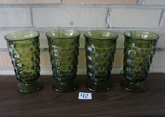 Vintage Whithall MCM Avocado Green Glass  Tea Glass Set of 4 - DM