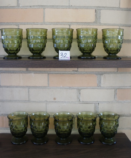 Vintage MCM Colony Whitehall Avocado Green Footed Tumblers Set of 10 -DM