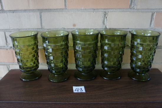 Vintage Whithall MCM Avocado Green Glass  Tea Glass Set of 4 - DM