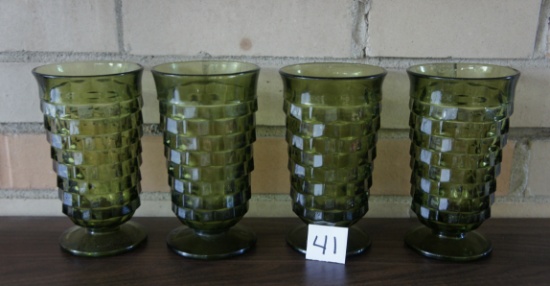 Vintage Whithall MCM Avocado Green Glass  Tea Glass Set of 4 - DM
