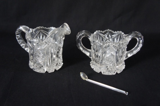 Vintage Imperial Glass ucut #212 Open Sugar and Creamer Set -DM