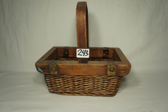 Vintage Woven Reed Basket With Metal Accents -DM