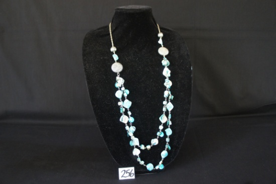 2 Strand Abalone Shell Silver Bead Necklace =DM