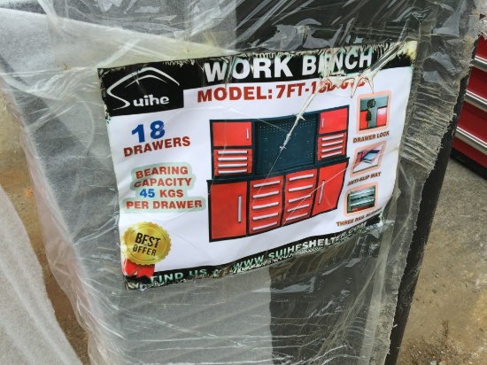 7' 18DRAWER WORKBENCH/TOOL CABINET-DOOR DAMAGED