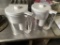 (2) WATER PITCHERS/FUNNEL/COOKIE TINS/BRASS BASKET