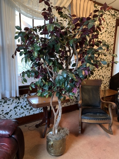 ARTIFICIAL 7'  FIG TREE WITH BRASS PLANTER