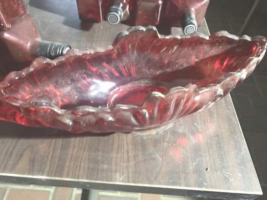 14"X4" RED GLASS DISH