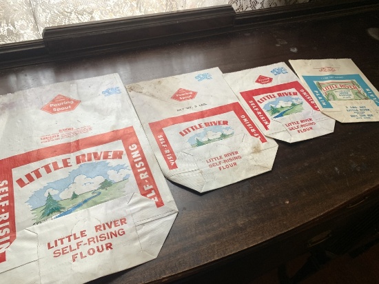 (4) VINTAGE PAPER LITTLE RIVER FLOWER BAGS