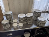 BOX OF SMALL DISHES/24SAUCERS/14BOWLS W/BLACK RIM