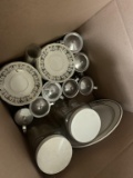 MISC SAUCERS & LARGE GLASS JARS