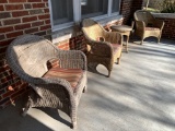 (4) PIECE OUTDOOR WICKER SET & METAL ASHTRAY