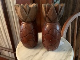 (2) WOODEN CARVED PINEAPPLES