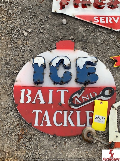 ICE BAIT AND TACKLE BOBBER METAL SIGN