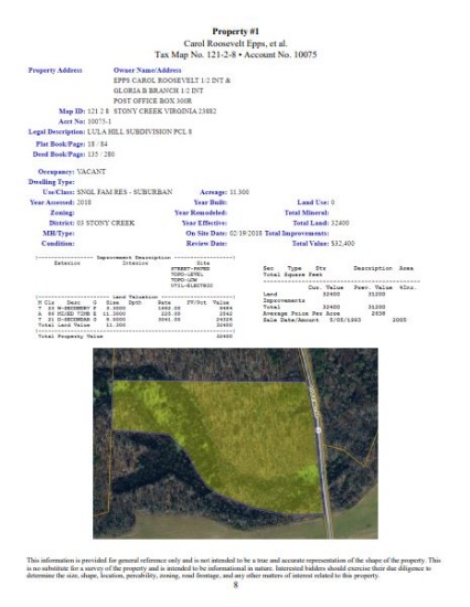 Property #1 Tax Map No. 121-2-8 Account No. 10075