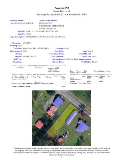 Property #N2 Tax Map No. 61A4-1-5-121B Account No. 7068