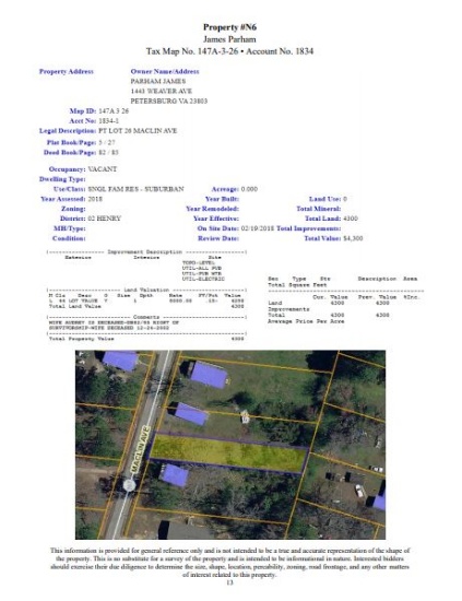 Property #N6 Tax Map No. 147A-3-26 Account No. 1834