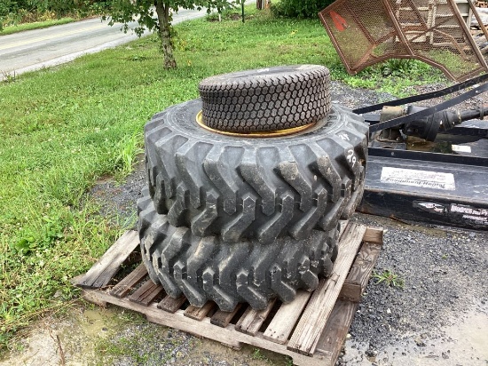 23X8.5-12 TIRE (1) AND 15X19.5 TIRES AND WHEELS (2)