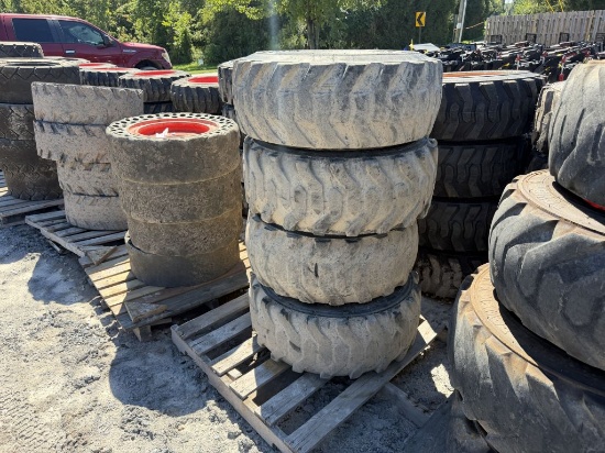 USED 12-16.5 TIRES ON BOBCAT WHEELS