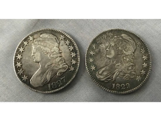 Two Capped Bust US Silver Half Dollars