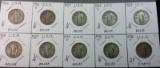 10x Silver Standing Liberty Quarters