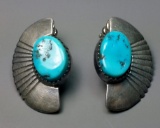 Old-Pawn Sterling Silver & Turquoise Earrings -SIGNED