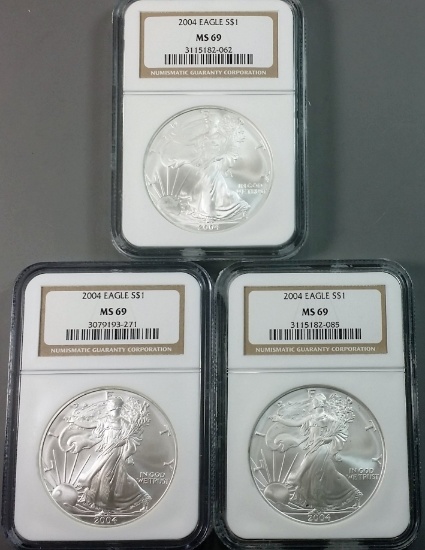 3x 2004 Silver Eagle's MS69 NGC