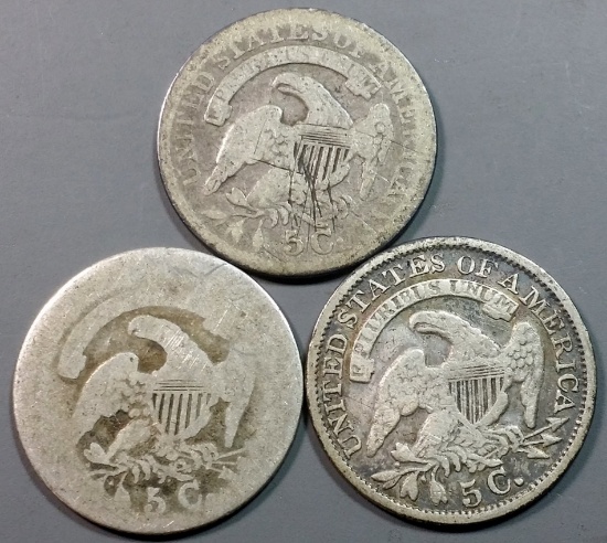 3x Capped Bust 5c Silver Pieces