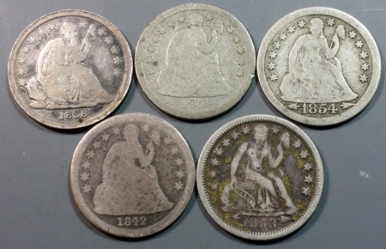 5x Seated Liberty Silver Dimes