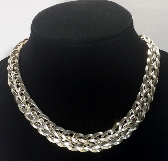 Huge & Unique Sterling Silver Braided Chain Necklace (50g)