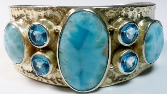 Hand-Hammered Sterling Silver Cuff Bracelet with Stones & Jewels