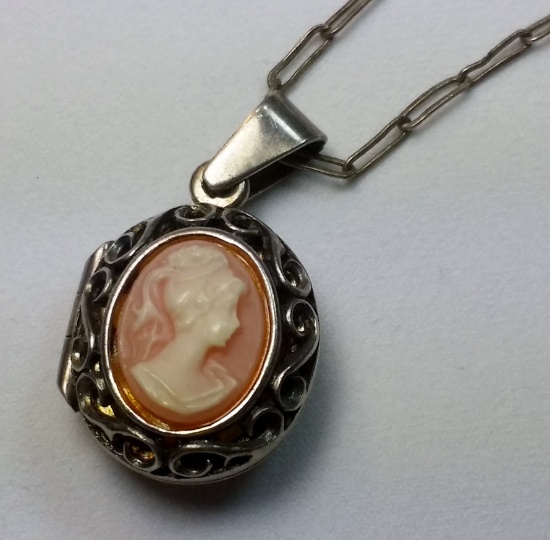 Sterling Silver Cameo "Perfume Locket" Necklace