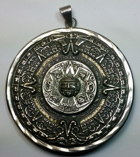 Large TAXCO Sterling Silver MAYAN CALENDAR Pendant