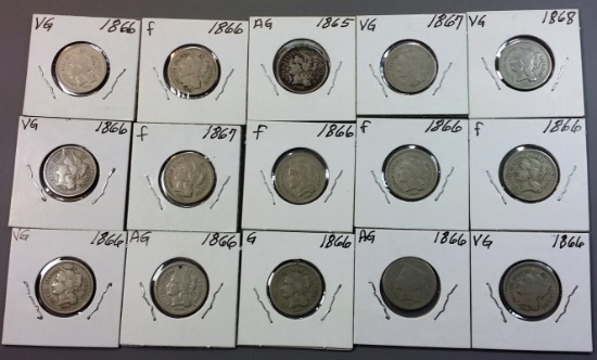 15x Three Cent Nickel Coins
