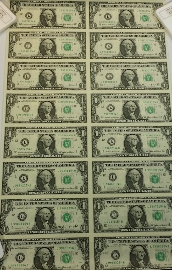 16x 1985 $1 Bills -Uncut Sheet