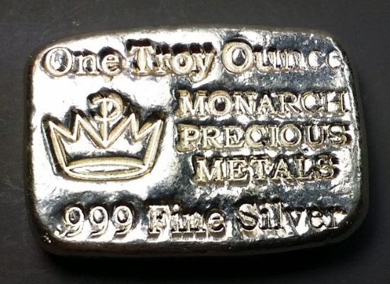 1oz 999 Monarch Poured "Loaf" Silver Bar (a)