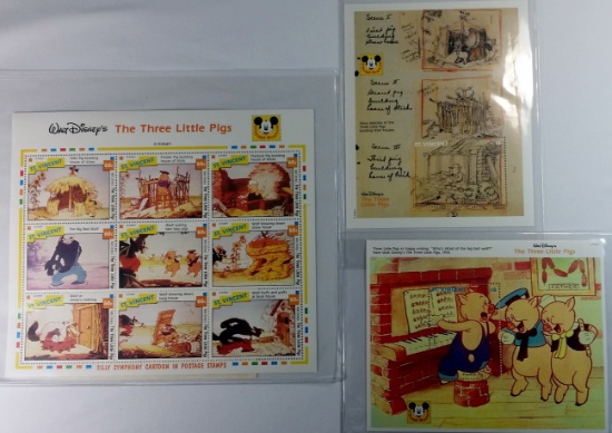 Walt Disney THREE LITTLE PIGS Commemorative Stamps SET