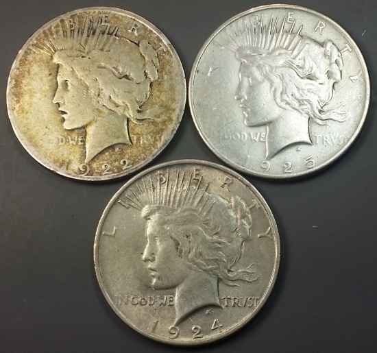 3x Peace Silver Dollars